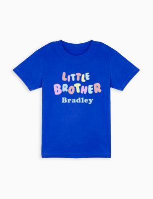 Dollymix Boy's Personalised Little Brother T-Shirt (6 Mths - 6 Yrs) - 2-3 Y - Blue, Blue