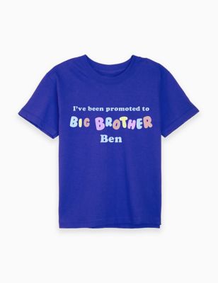 Dollymix Boy's Personalised Big Brother T-Shirt (3-12 Yrs) - 9-10Y - Blue, Blue