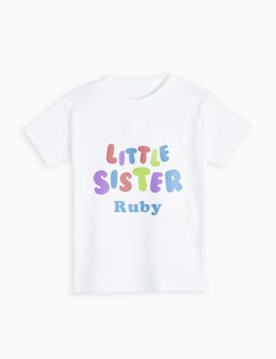 Dollymix Girl's Personalised Little Sister T-Shirt (12 Mths - 6 Yrs) - 18-24 - White, White