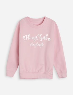 Dollymix Girl's Personalised Kid's Flower Girl Sweatshirt (3-11 Yrs) - 7-8 Y - Pink, Pink