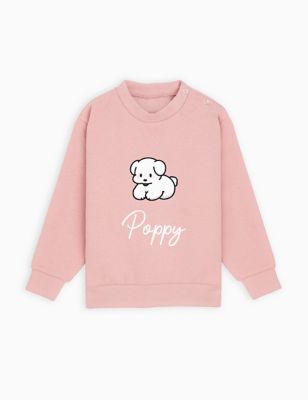 Dollymix Girls Personalised Puppy Sweatshirt (12 Mths - 6 Yrs) - 6-12M - Pink, Pink