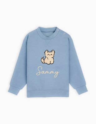 Dollymix Girl's Personalised Puppy Sweatshirt (12 Mths - 6 Yrs) - 5-6Y - Blue, Blue