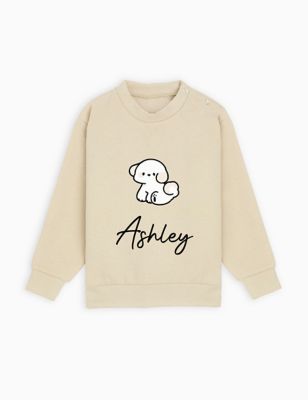 Dollymix Girls Personalised Puppy Sweatshirt (12 Mths - 6 Yrs) - 5-6Y - Stone, Stone