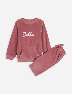 Dollymix Personalised Kid's Towelling Lounge Set (1-7 Yrs) - 2-3 Y - Pink, Pink