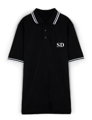 Dollymix Mens Personalised Contrast Polo Shirt - XL - Black, Black,White,Blue
