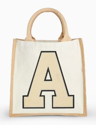 Personalised Monogram Large Letter Jute Bag by Alphabet - Natural, Natural
