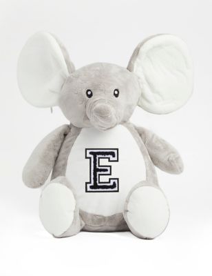 Alphabet Personalised Soft Plush Elephant - Grey, Grey