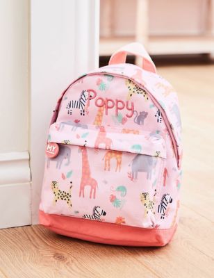My 1St Years Girl's Personalised Pink Safari Mini Backpack, Pink
