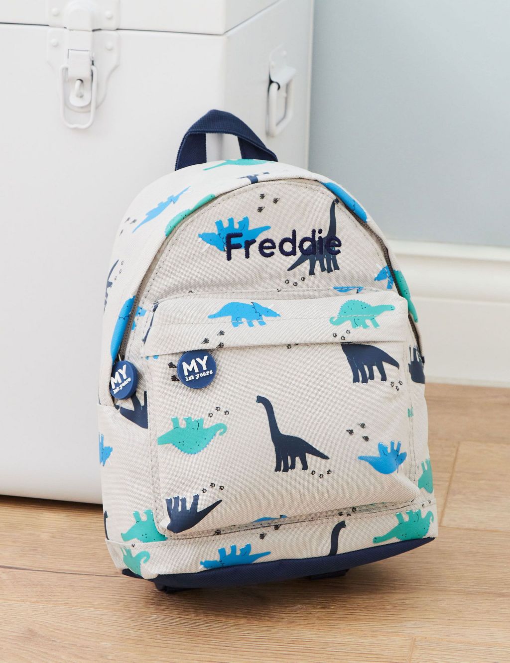 Personalised Grey Dinosaur Mini Backpack