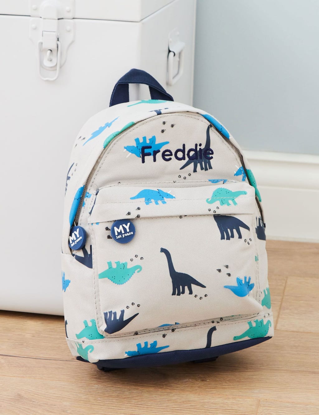 Personalised Grey Dinosaur Mini Backpack