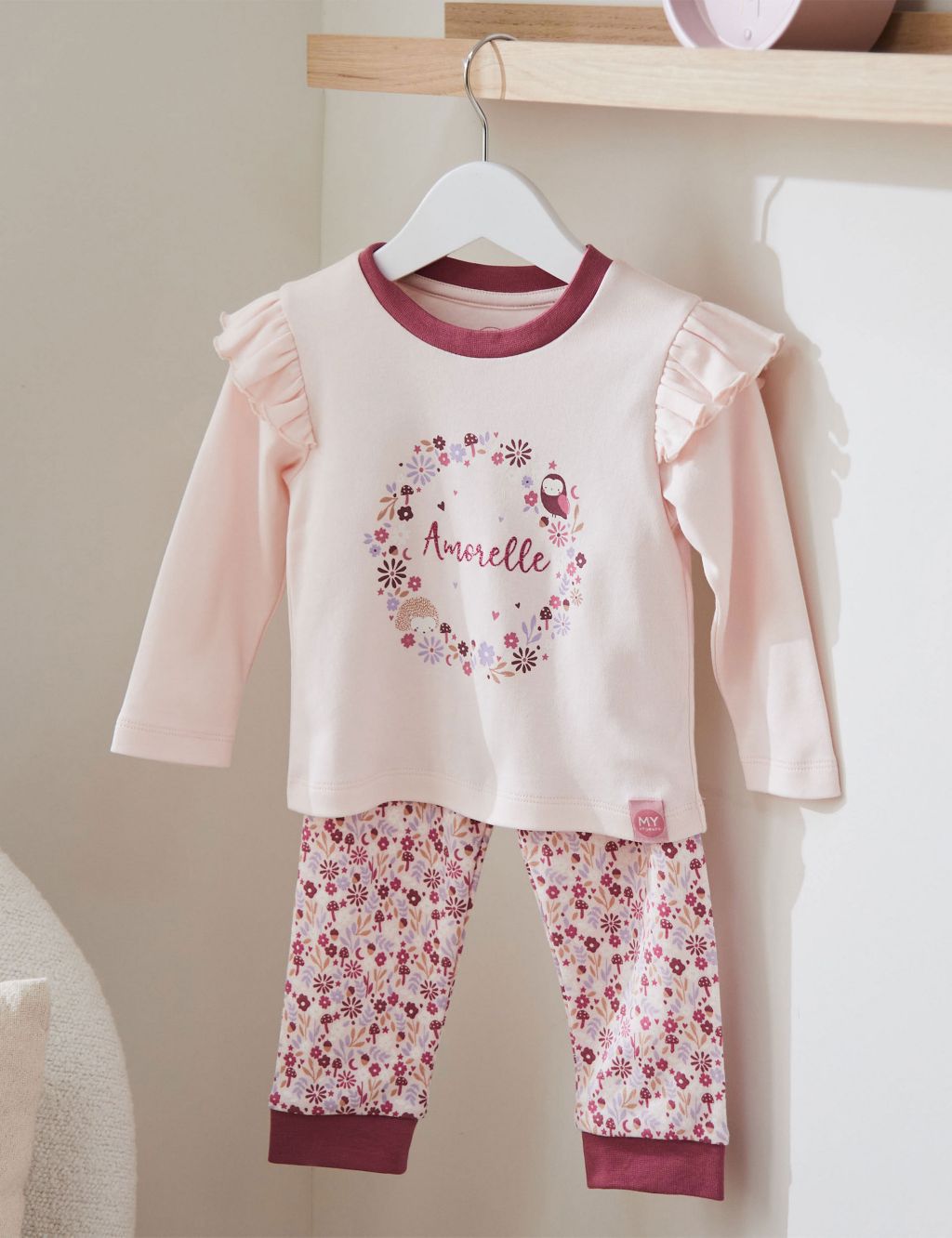 Personalised Pink Floral Frill Pyjama Set (0-6 Yrs) image 2