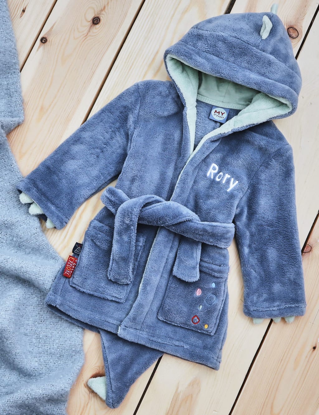 Personalised Dinosaur Fleece Dressing Gown (6 Mths-7 Mths) image 2