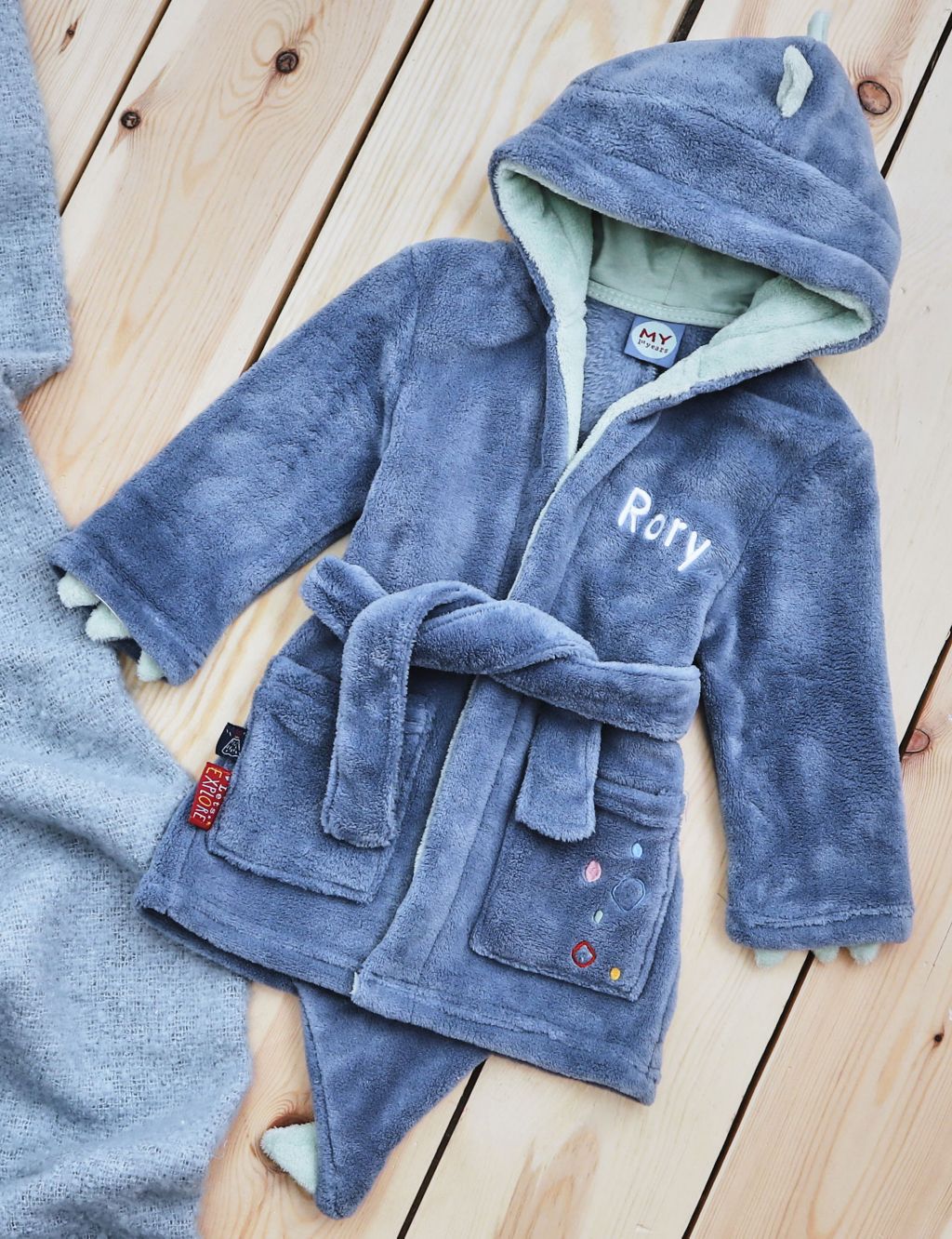 Personalised Dinosaur Fleece Dressing Gown (6 Mths-7 Mths) image 2