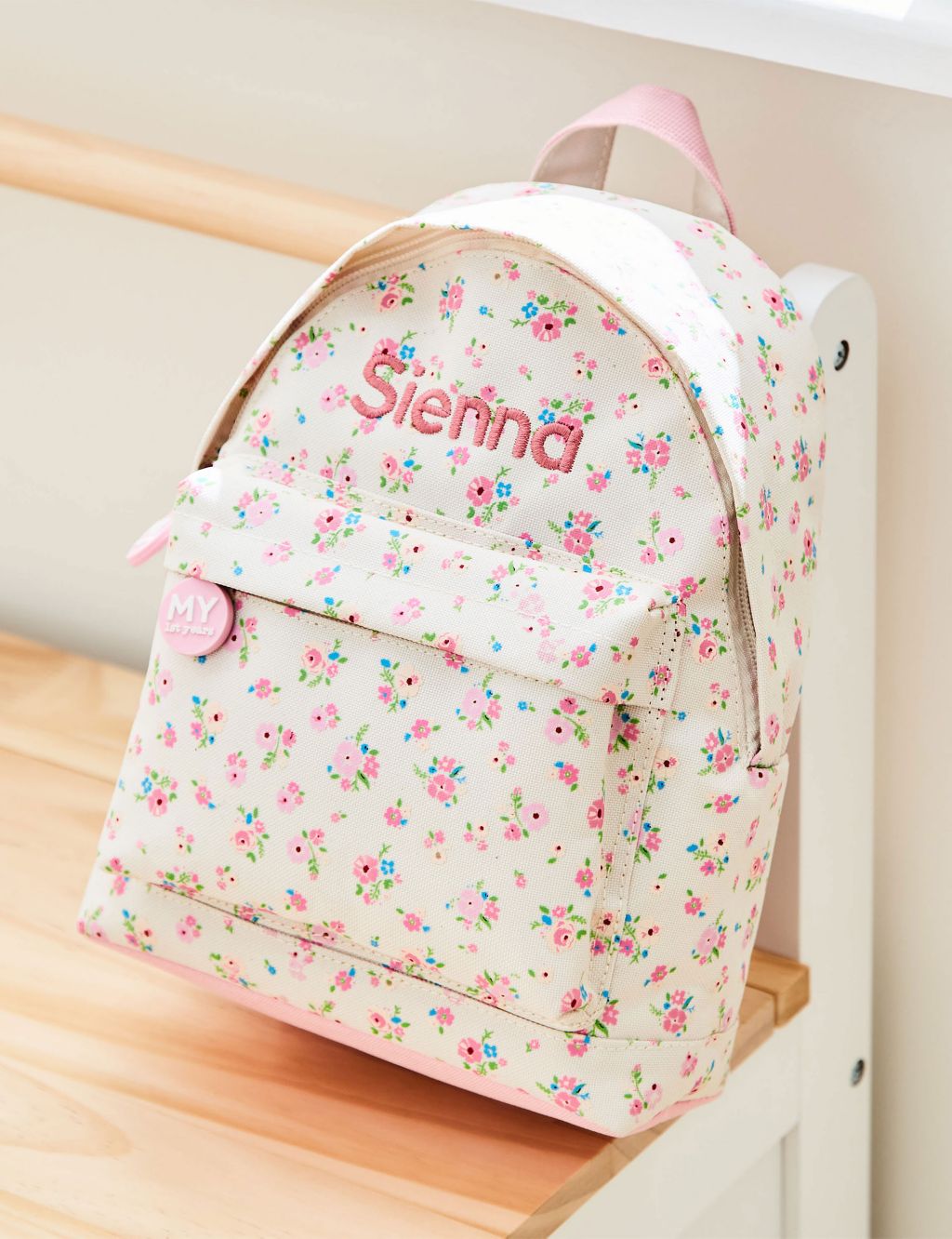 Personalised Cream Floral Mini Backpack