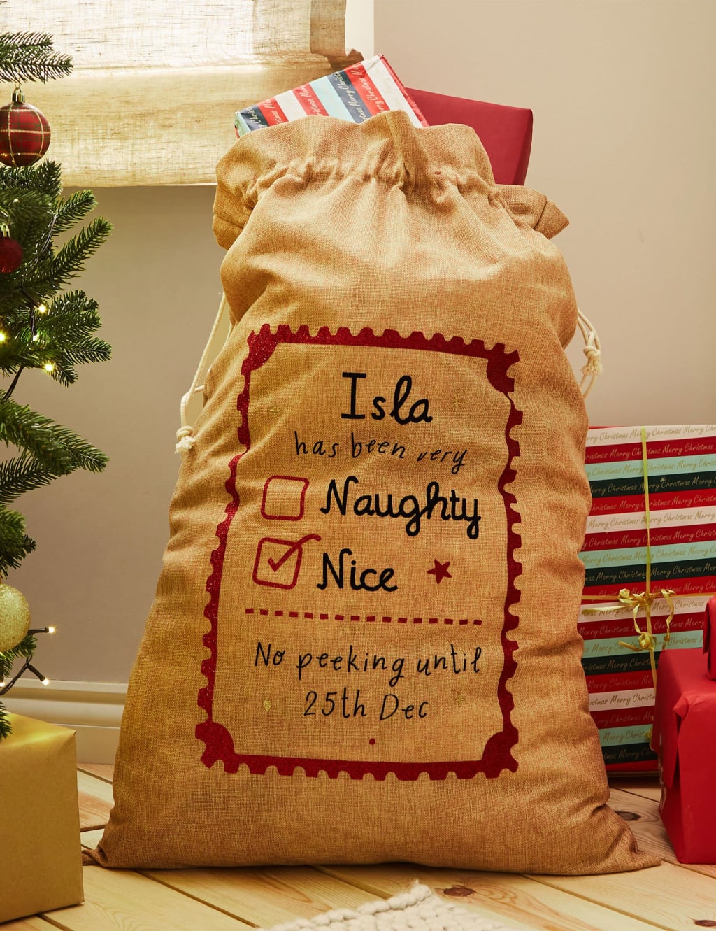 Personalised Nice List Hessian Sack image 1