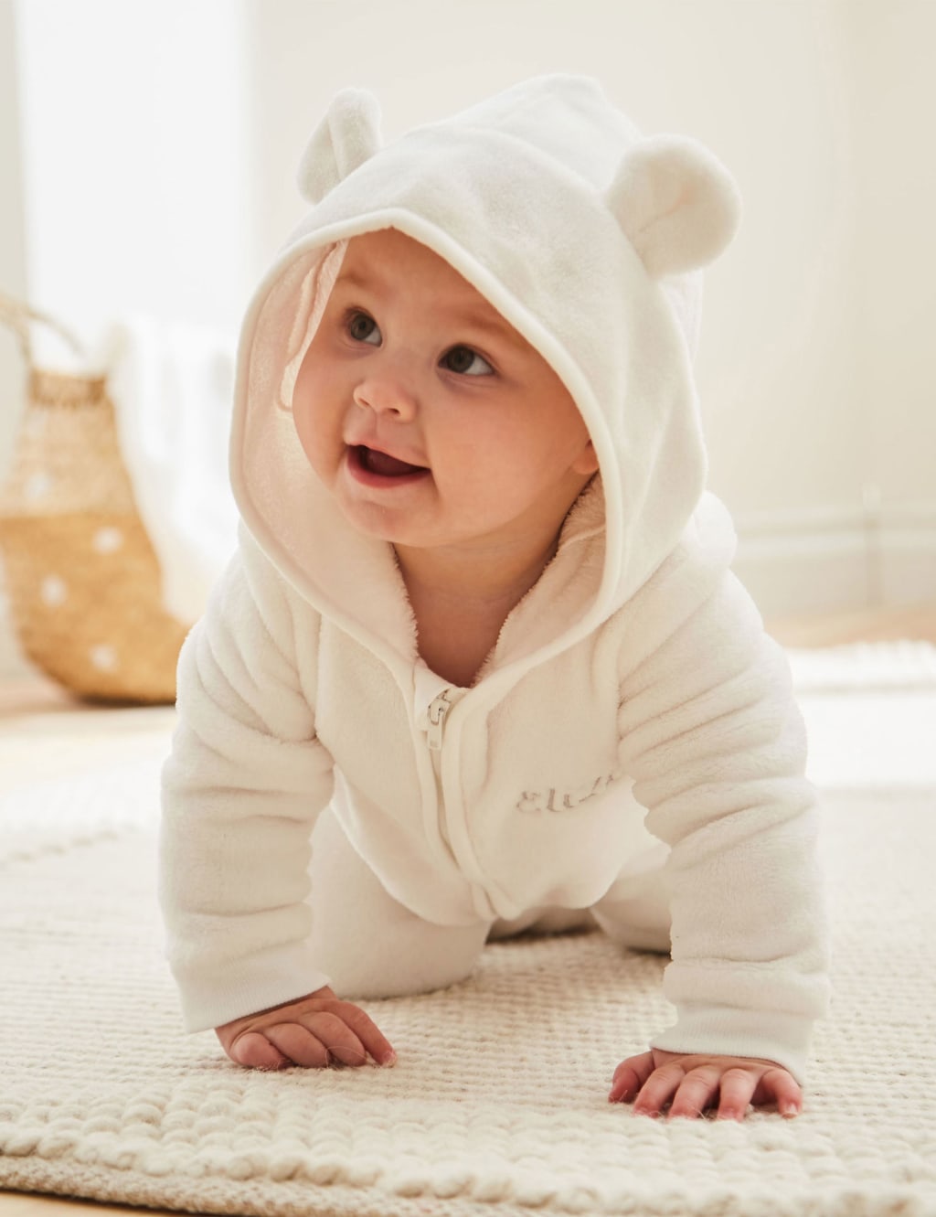 Personalised Ivory Fleece Onesie (0-18 Mths)