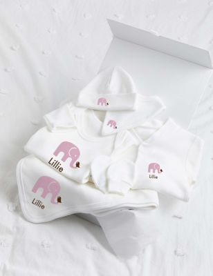 Molly & Monty Personalised Elephant Ultimate Collection Set (0-12 Mths) - 6-12M - White, White