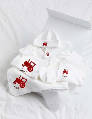 Molly & Monty Personalised Red Tractor Ultimate Collection Set (0-12 Mths) - 0-3 M - White, White