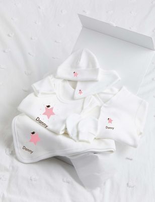 Molly & Monty Personalised Pink Star Ultimate Collection Set (0-12 Mths) - 6-12M - White, White