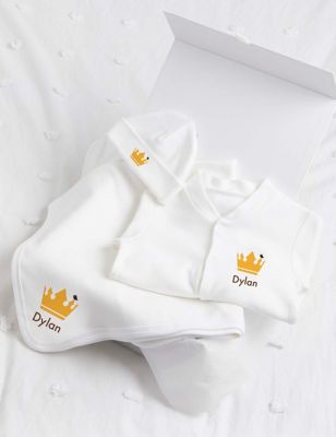 Molly & Monty Personalised Crown Starter Set (0-12 Mths) - 3-6M - White, White