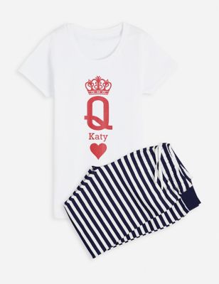 Dollymix Womens Personalised Queen Pyjamas - Navy Mix, Navy Mix