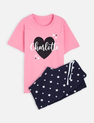 Dollymix Girl's Personalised Heart Pyjamas (5-12 Yrs) - 5-6Y - Pink Mix, Pink Mix