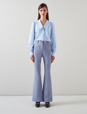 Lk Bennett Womens Pure Cotton Patch Pocket Flared Trousers - 14 - Light Blue, Light Blue