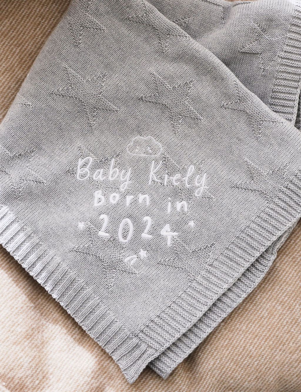 Personalised Born in 2024 Pink Star Jacquard Blanket