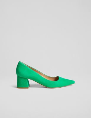 Lk Bennett Women's Suede Block Heel Pointed Court Shoes - 8 - Green, Green,Black