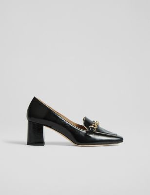 Lk Bennett Women's Leather Chain Detail Block Heel Court Shoes - 3 - Black, Black,Cream