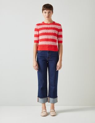 Lk Bennett Womens Cotton Rich Striped Knitted Top - M - Red Mix, Red Mix