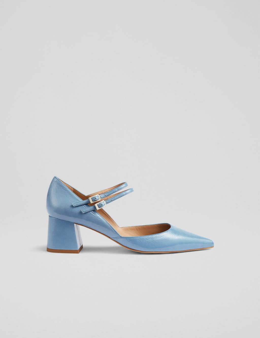 Leather Patent Block Heel Court Shoes