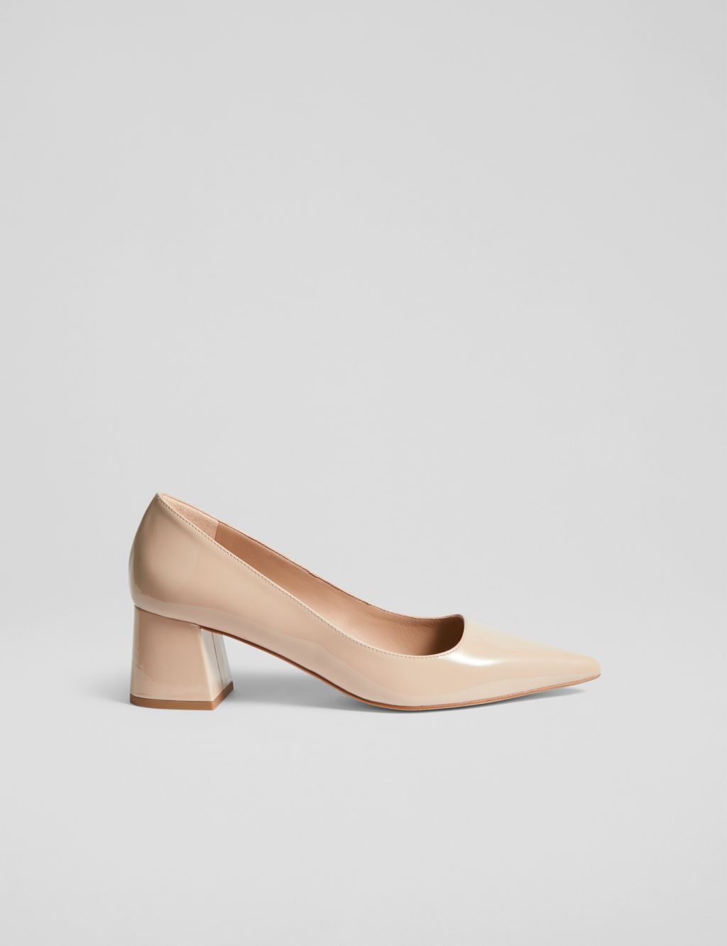 Leather Patent Block Heel Court Shoes