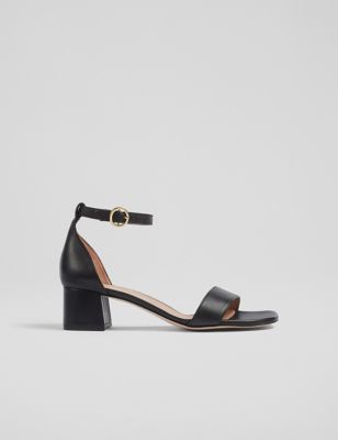 Lk Bennett Womens Leather Ankle Strap Block Heel Sandals - 9 - Black, Black,Camel