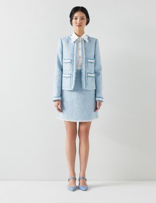 Lk Bennett Womens Tweed Collarless Jacket - 16 - Blue, Blue