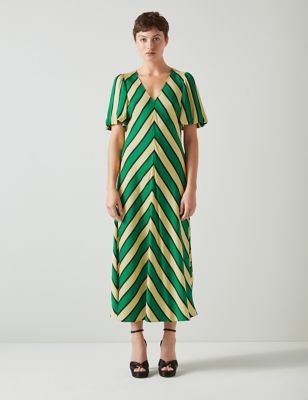 Lk Bennett Women's Cotton Blend Striped V-Neck Midi Column Dress - 8 - Multi, Multi