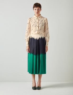 Lk Bennett Womens Colour Block Box Pleat Midi A-Line Skirt - 12 - Multi, Multi