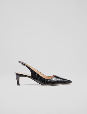 Lk Bennett Women's Leather Croc Ankle Strap Slingback Shoes - 7 - Black, Black