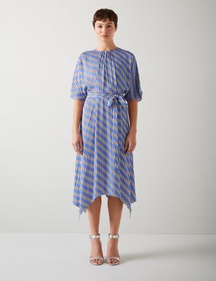 Lk Bennett Women's Geometric Midi Waisted Dress - 8 - Blue Mix, Blue Mix