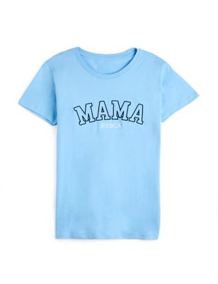 Dollymix Womens Personalised Mama Logo T-shirt - Blue Mix, Blue Mix