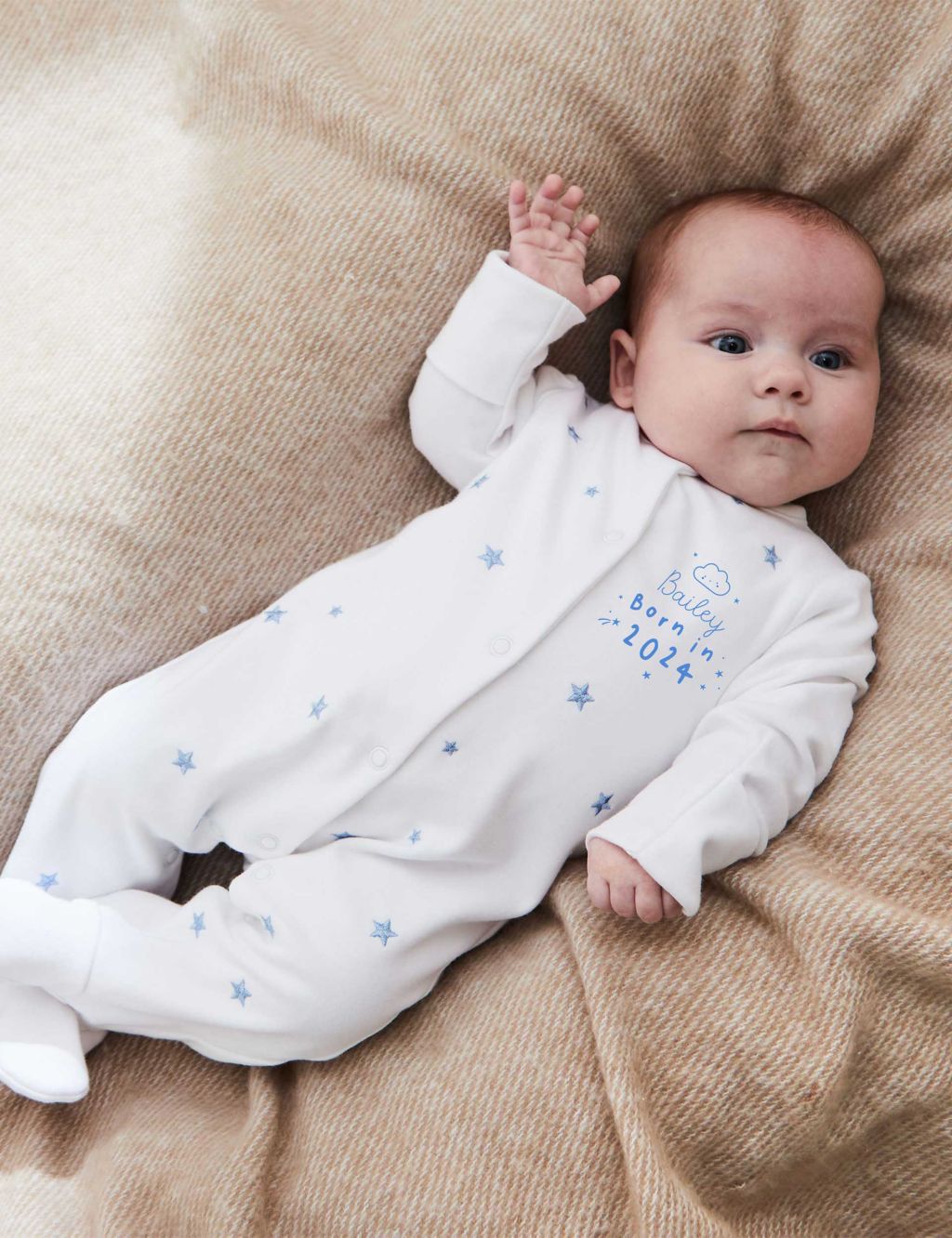 Personalised Born in 2024 Blue Star Design Sleepsuit (0-1 Yrs)