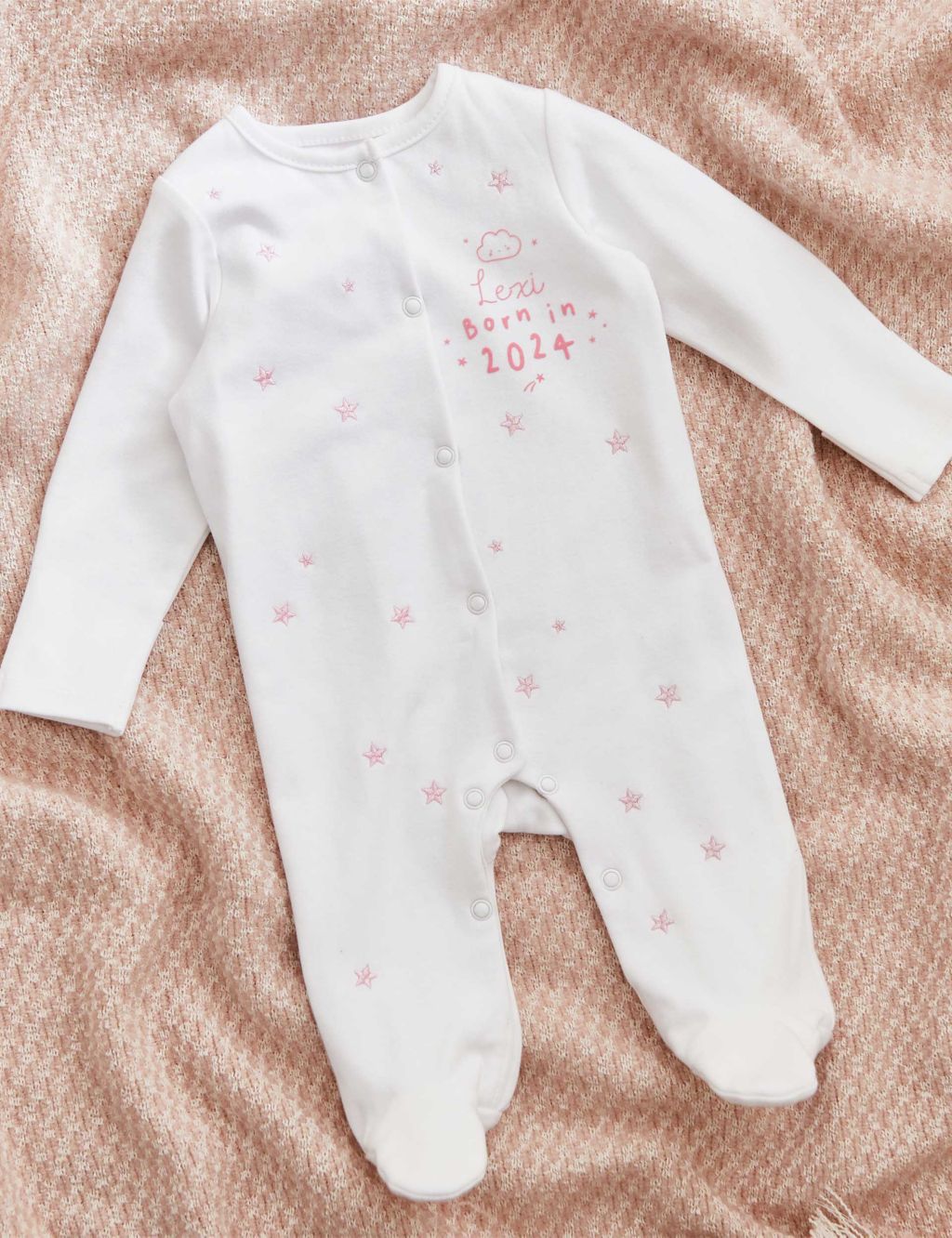 Personalised Born in 2024 Pink Star Design Sleepsuit (0-1 Yrs)
