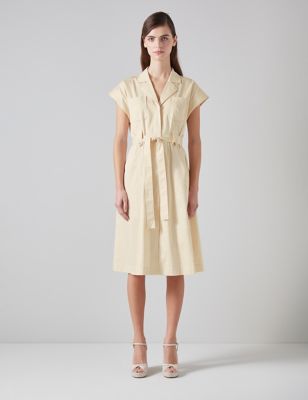 Lk Bennett Women's Pure Cotton Collared Midi Shirt Dress - 18 - Cream, Cream