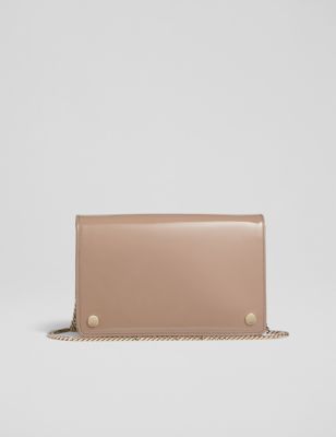 Lk Bennett Womens Leather Patent Finish Chain Strap Clutch Bag - Taupe, Taupe