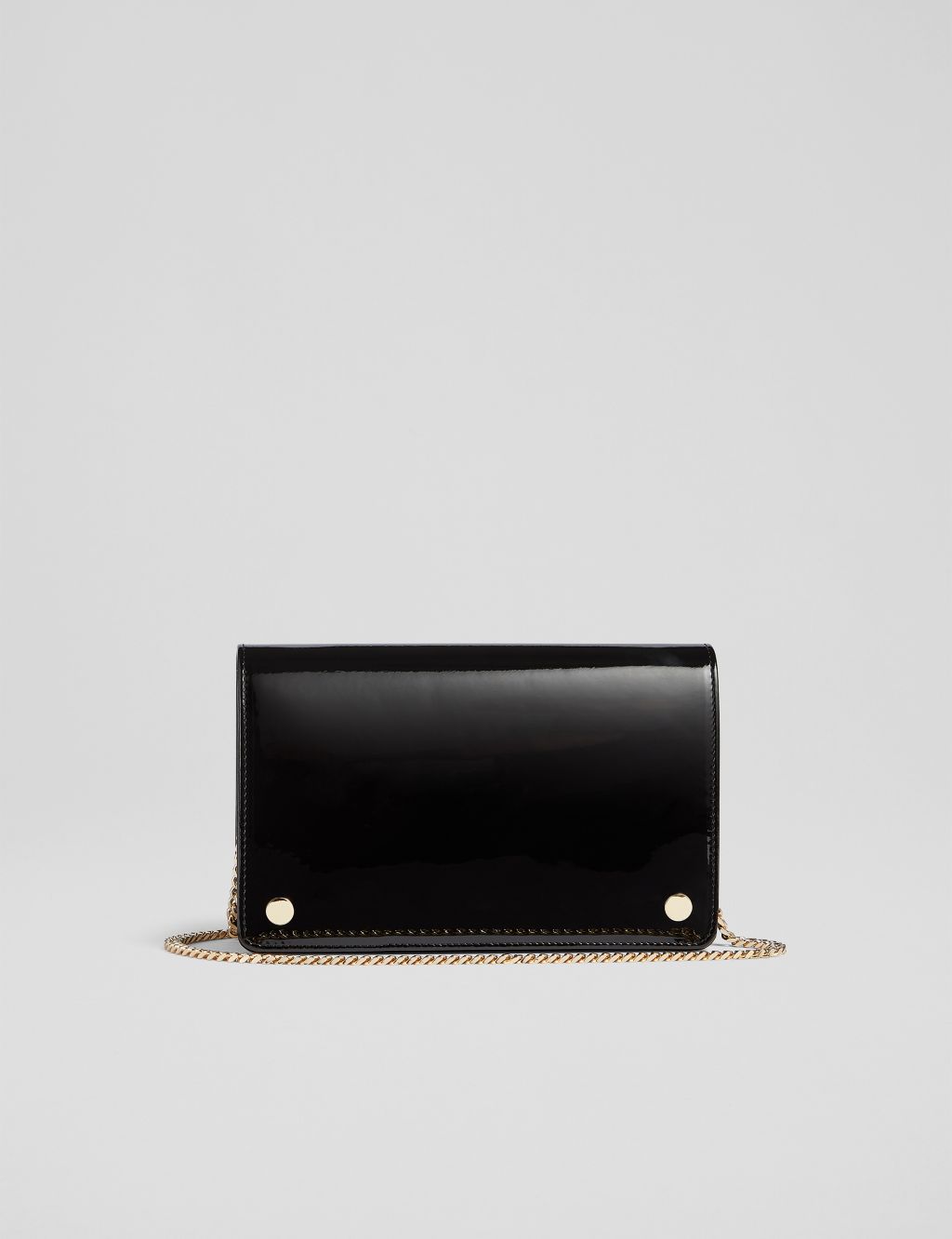 Leather Patent Finish Chain Strap Clutch Bag