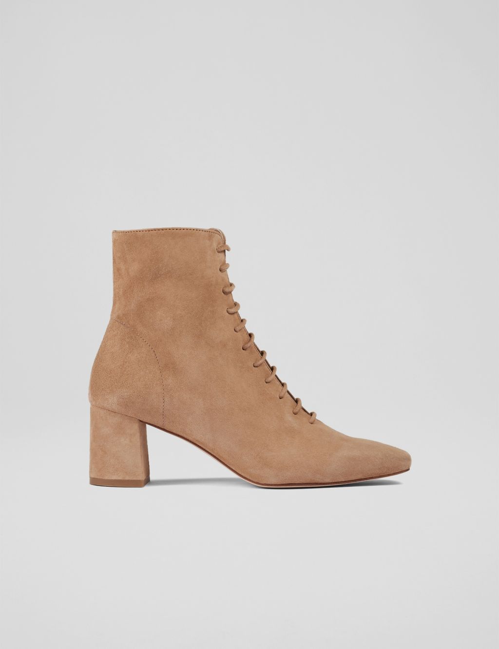 Suede Lace Up Block Heel Square Toe Ankle Boots