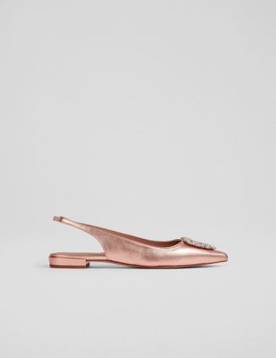 Lk Bennett Womens Satin Sparkle Flat Slingback Shoes - 3 - Gold, Gold,Blue