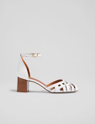 Lk Bennett Womens Leather Ankle Strap Block Heel Sandals - 6 - Cream, Cream