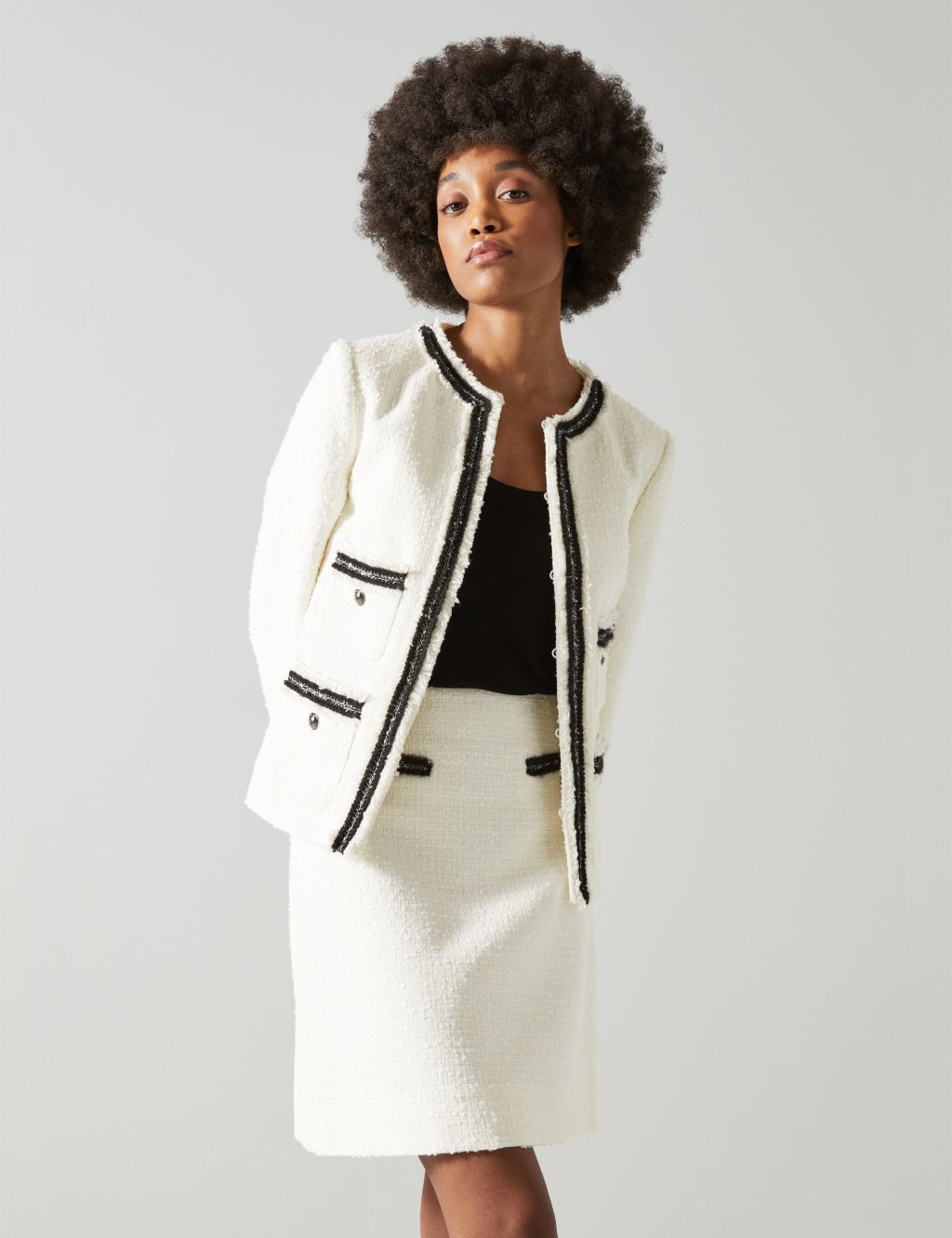Tweed Textured Collarless Jacket