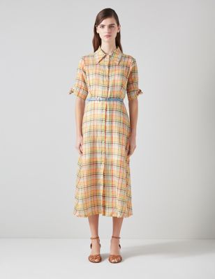 Lk Bennett Womens Cotton Rich Gingham Midi Shirt Dress - 20 - Multi, Multi